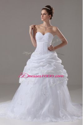 Elegant White Sweetheart Neckline Beading and Lace and Pick Ups Wedding Gowns Sleeveless Lace Up