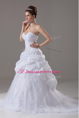 Elegant White Sweetheart Neckline Beading and Lace and Pick Ups Wedding Gowns Sleeveless Lace Up