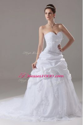 Elegant White Sweetheart Neckline Beading and Lace and Pick Ups Wedding Gowns Sleeveless Lace Up