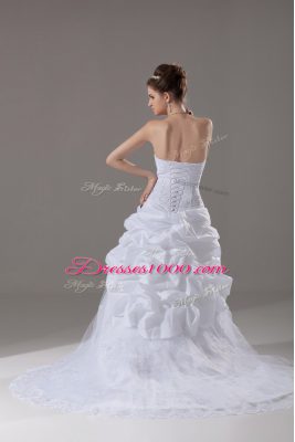 Elegant White Sweetheart Neckline Beading and Lace and Pick Ups Wedding Gowns Sleeveless Lace Up