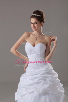 Elegant White Sweetheart Neckline Beading and Lace and Pick Ups Wedding Gowns Sleeveless Lace Up