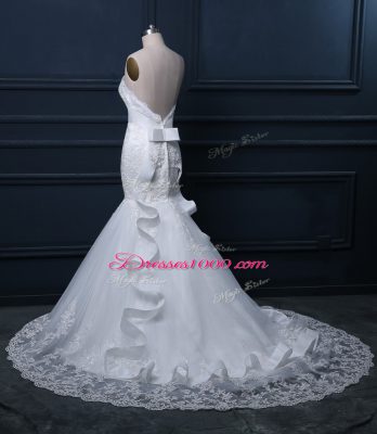 Sleeveless Brush Train Lace Zipper Wedding Dresses