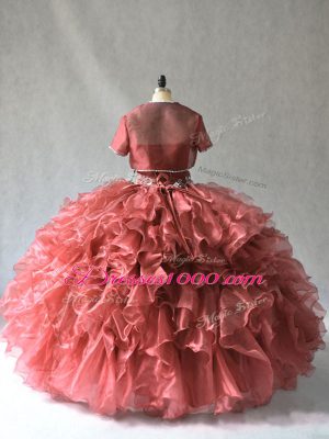 Sexy Red Ball Gowns Strapless Sleeveless Beading and Ruffles Floor Length Lace Up 15 Quinceanera Dress