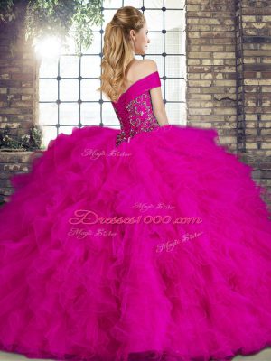 Fabulous Sleeveless Lace Up Floor Length Beading and Ruffles Ball Gown Prom Dress