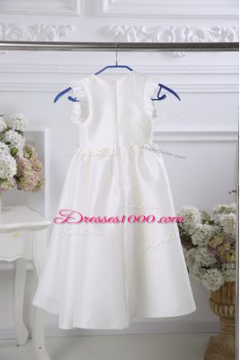 Classical Sleeveless Tea Length Ruching Zipper Flower Girl Dresses for Less with White