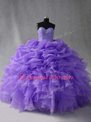 Lavender Sleeveless Organza Lace Up Sweet 16 Quinceanera Dress for Sweet 16 and Quinceanera
