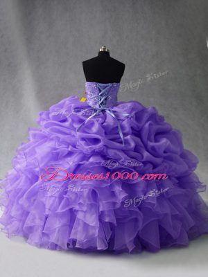 Lavender Sleeveless Organza Lace Up Sweet 16 Quinceanera Dress for Sweet 16 and Quinceanera