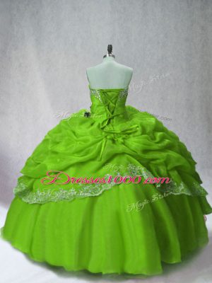 Colorful Ball Gowns Quinceanera Gowns Green Sweetheart Organza Long Sleeves Floor Length Lace Up