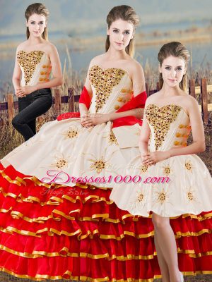 Organza Sweetheart Sleeveless Lace Up Beading and Ruffled Layers 15 Quinceanera Dress in White And Red