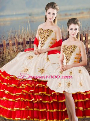 Organza Sweetheart Sleeveless Lace Up Beading and Ruffled Layers 15 Quinceanera Dress in White And Red