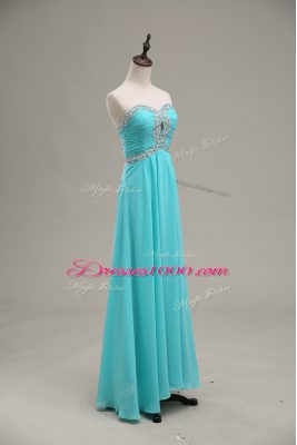 Unique Empire Prom Gown Aqua Blue Sweetheart Chiffon Sleeveless Floor Length Lace Up