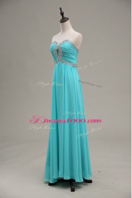 Unique Empire Prom Gown Aqua Blue Sweetheart Chiffon Sleeveless Floor Length Lace Up