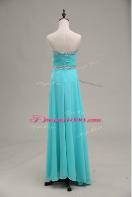 Unique Empire Prom Gown Aqua Blue Sweetheart Chiffon Sleeveless Floor Length Lace Up