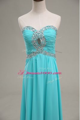 Unique Empire Prom Gown Aqua Blue Sweetheart Chiffon Sleeveless Floor Length Lace Up