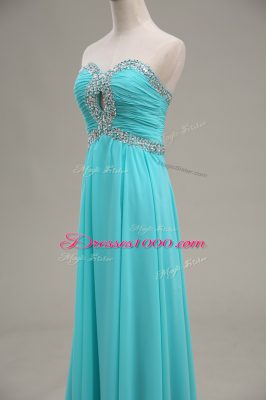 Unique Empire Prom Gown Aqua Blue Sweetheart Chiffon Sleeveless Floor Length Lace Up