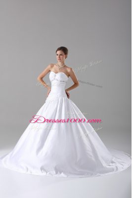 White Wedding Gown Sweetheart Sleeveless Brush Train Lace Up