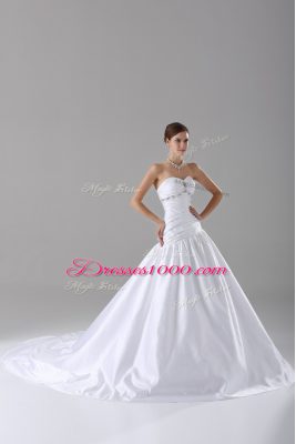 White Wedding Gown Sweetheart Sleeveless Brush Train Lace Up