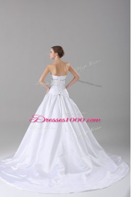 White Wedding Gown Sweetheart Sleeveless Brush Train Lace Up