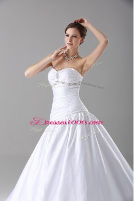 White Wedding Gown Sweetheart Sleeveless Brush Train Lace Up