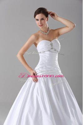 White Wedding Gown Sweetheart Sleeveless Brush Train Lace Up