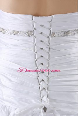 White Wedding Gown Sweetheart Sleeveless Brush Train Lace Up