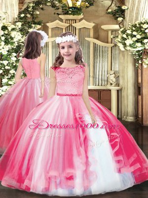 Pink Glitz Pageant Dress Party and Sweet 16 and Wedding Party with Lace Scoop Sleeveless Zipper