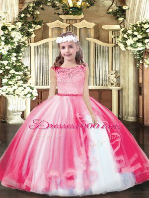 Pink Glitz Pageant Dress Party and Sweet 16 and Wedding Party with Lace Scoop Sleeveless Zipper