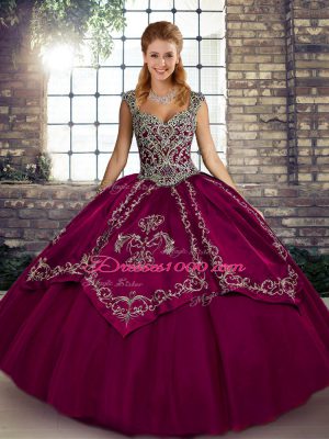 Affordable Fuchsia Straps Neckline Beading and Embroidery Sweet 16 Dresses Sleeveless Lace Up