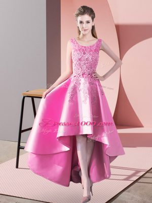 Extravagant Rose Pink Scoop Neckline Lace Bridesmaids Dress Sleeveless Zipper