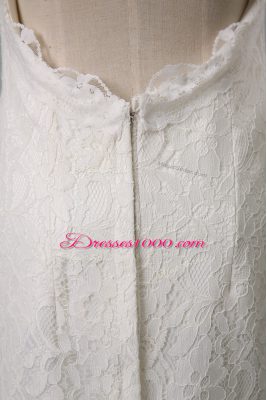 White Spaghetti Straps Neckline Lace Wedding Gown Sleeveless Backless