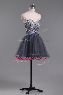 Low Price Grey Sleeveless Mini Length Beading Zipper Party Dress