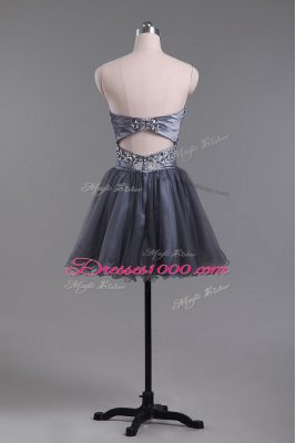 Low Price Grey Sleeveless Mini Length Beading Zipper Party Dress