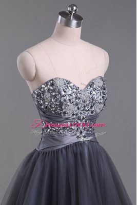 Low Price Grey Sleeveless Mini Length Beading Zipper Party Dress