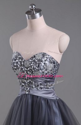 Low Price Grey Sleeveless Mini Length Beading Zipper Party Dress