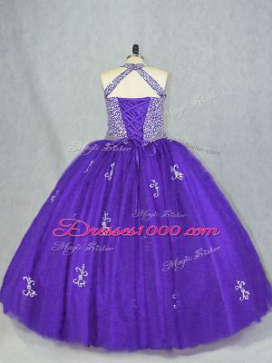 Extravagant Beading and Appliques Vestidos de Quinceanera Purple Lace Up Sleeveless Floor Length