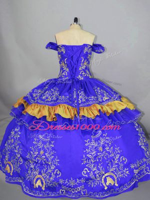 Adorable Blue Sleeveless Floor Length Embroidery Lace Up Quinceanera Dresses