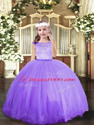 Perfect Sleeveless Floor Length Lace Zipper Pageant Gowns For Girls with Lavender