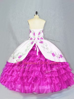 Floor Length Fuchsia Ball Gown Prom Dress Sweetheart Sleeveless Lace Up