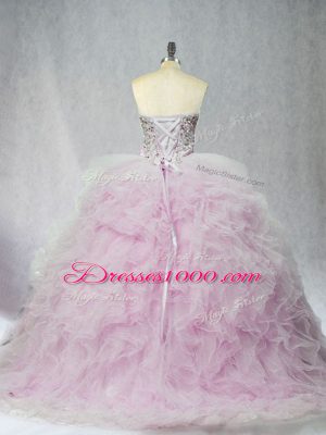 Fancy Tulle Sleeveless Quince Ball Gowns Brush Train and Beading and Ruffles