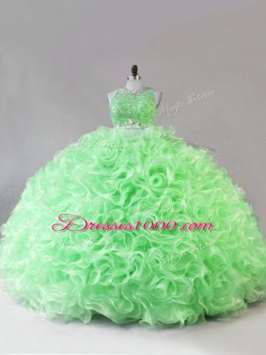 Two Pieces 15th Birthday Dress Scoop Fabric With Rolling Flowers Sleeveless Floor Length Zipper