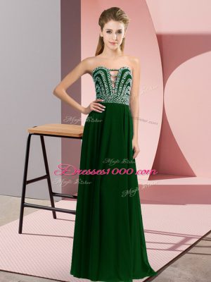 Dark Green Lace Up Celeb Inspired Gowns Beading Sleeveless Floor Length