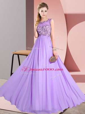 Edgy Lavender Sleeveless Chiffon Backless Quinceanera Dama Dress for Wedding Party