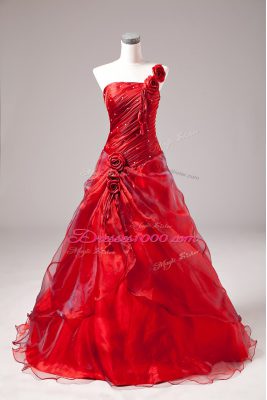 Sleeveless Floor Length Lace Up Sweet 16 Quinceanera Dress in Red with Beading