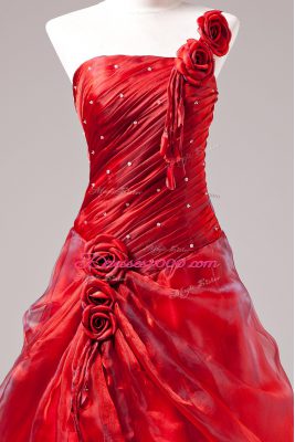 Sleeveless Floor Length Lace Up Sweet 16 Quinceanera Dress in Red with Beading