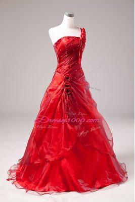 Sleeveless Floor Length Lace Up Sweet 16 Quinceanera Dress in Red with Beading