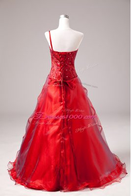 Sleeveless Floor Length Lace Up Sweet 16 Quinceanera Dress in Red with Beading