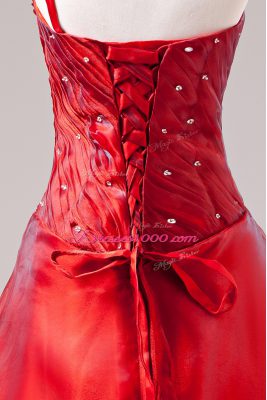 Sleeveless Floor Length Lace Up Sweet 16 Quinceanera Dress in Red with Beading
