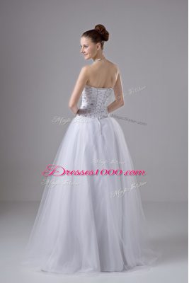 Great A-line Wedding Gowns White Sweetheart Tulle Sleeveless Floor Length Lace Up