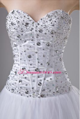 Great A-line Wedding Gowns White Sweetheart Tulle Sleeveless Floor Length Lace Up