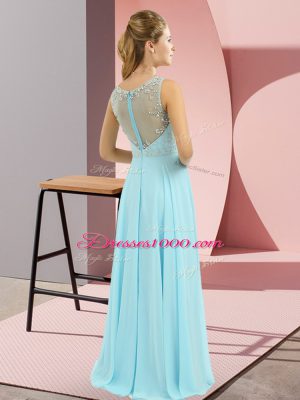 Rose Pink Zipper Prom Dress Beading Sleeveless Floor Length